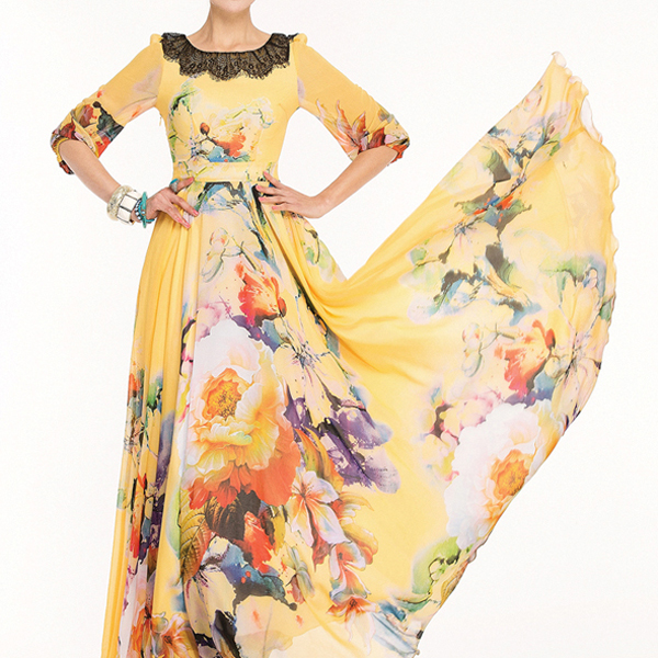 雪紡印花中袖連衣裙加工