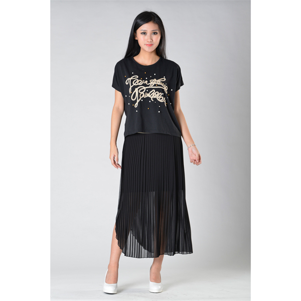 SY014針織車花訂珠短袖可脫半裙正面效果